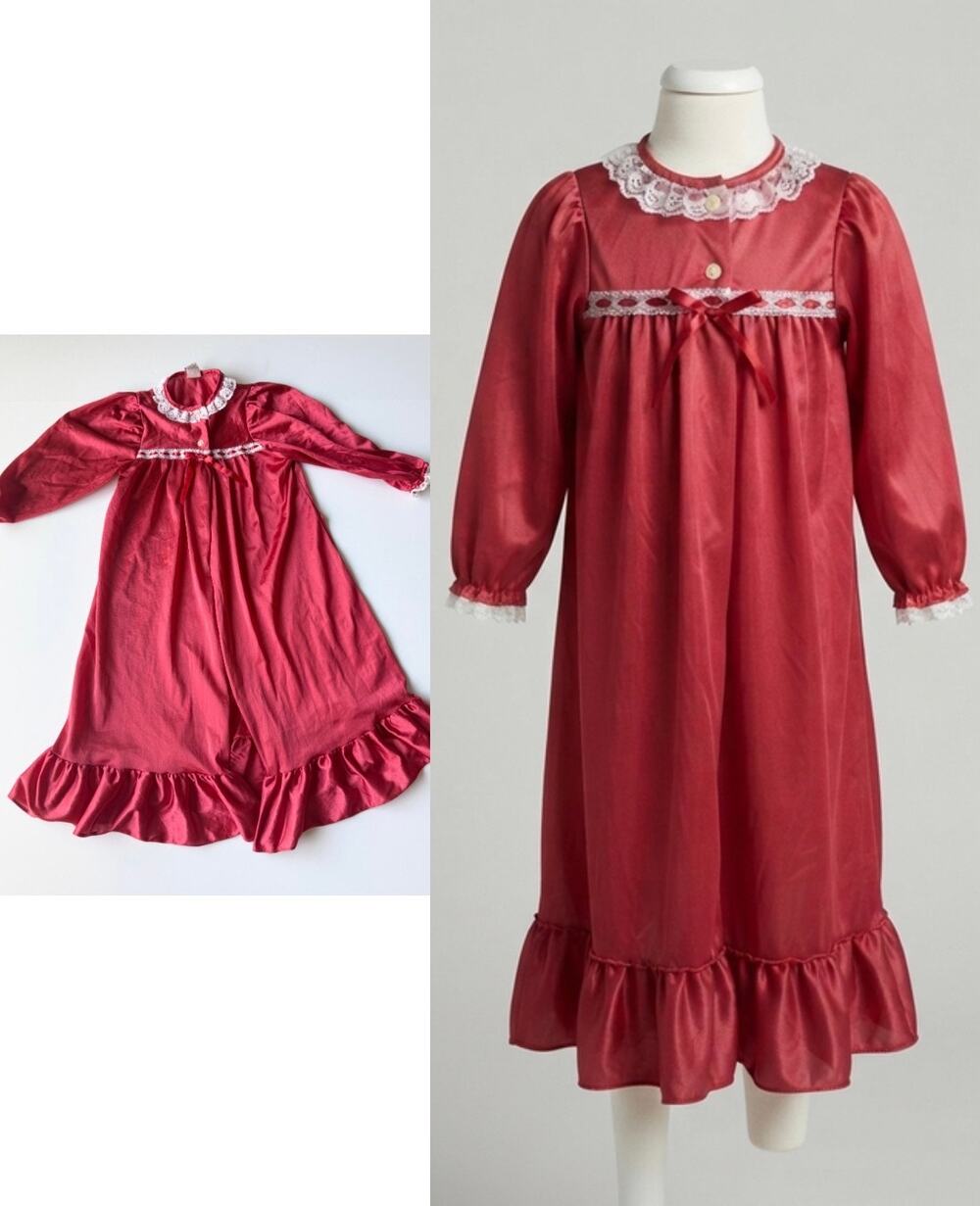 Vintage Laura Dare Girls Nightgown Red Lace Size 4 Made in USA